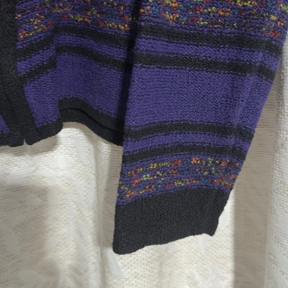 Amanda Smith‎ Women M Full Zipper Knit Sweater Purple Multi Colored Stripes